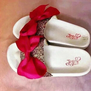 Jojo Siwa Unicorn Glitter Sparkle Pink Bow Slide On Sandals Sz M12/1